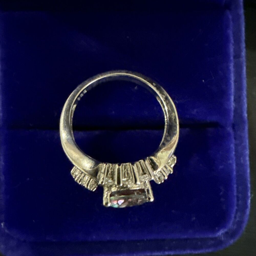 Marked 925 Sterling Silver Mystic Topaz Look Oval Halo Cocktail Ring Size 5.25 - Picture 4 of 7